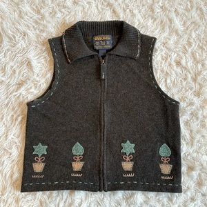 Woolrich lambswool brown topiary zip front sweater vest small